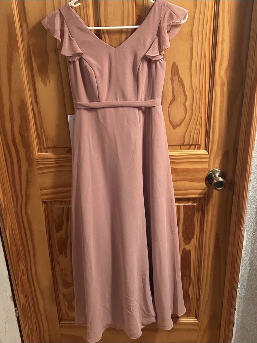 Azazie Claudine Dusty Rose Jr Bridesmaid Dress J6 A-line Flutter Sleeve Chiffon